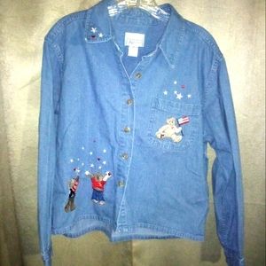 Patriotic Teddy Bears Christopher & Banks Vintage Shirt Denim